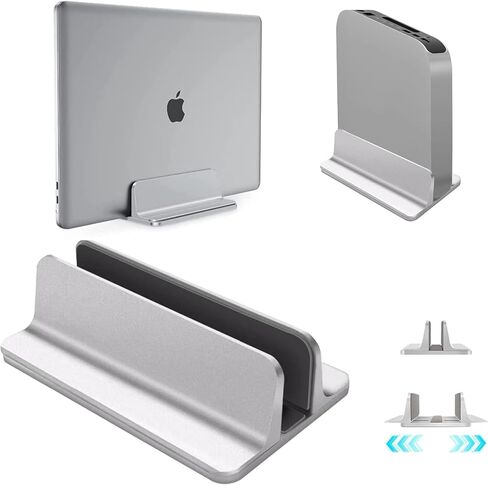 Vertical Laptop Stand Holder, Desktop Aluminum Notebook Stand with Adjustable Dock Size(Up to 17.3 inch) Compatible with All Lenovo/MacBook Pro/Air Dell Hp Surface iPad Gaming Laptops(Silver) in Saudi Arabia