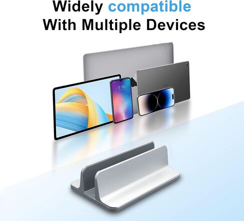 Vertical Laptop Stand Holder, Desktop Aluminum Notebook Stand with Adjustable Dock Size(Up to 17.3 inch) Compatible with All Lenovo/MacBook Pro/Air Dell Hp Surface iPad Gaming Laptops(Silver) in Saudi Arabia