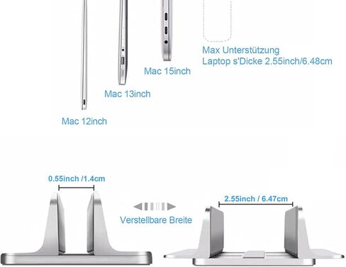 Vertical Laptop Stand Holder, Desktop Aluminum Notebook Stand with Adjustable Dock Size(Up to 17.3 inch) Compatible with All Lenovo/MacBook Pro/Air Dell Hp Surface iPad Gaming Laptops(Silver) in Saudi Arabia