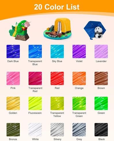20 Colors 3D Pen PLA Filament Refills, 1.75mm Premium Printing Filament for 3D Printer/ 3D Pen, Each Color 16 Feet, Total 320 feet, with 2 Finger Caps by Vomika (20) in Saudi Arabia