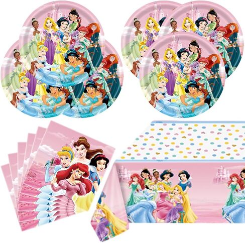 41pcs Princess Birthday Party Supplies ,20 Plates + 20 Napkin + 1Tablecloth Princess Party Decorations Supplies ， Kids Party Decoration Supplies in Saudi Arabia