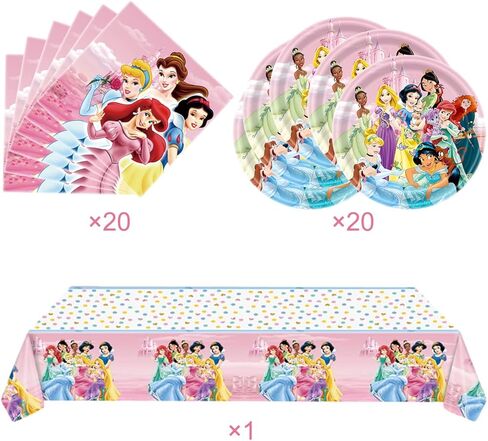 41pcs Princess Birthday Party Supplies ,20 Plates + 20 Napkin + 1Tablecloth Princess Party Decorations Supplies ， Kids Party Decoration Supplies in Saudi Arabia