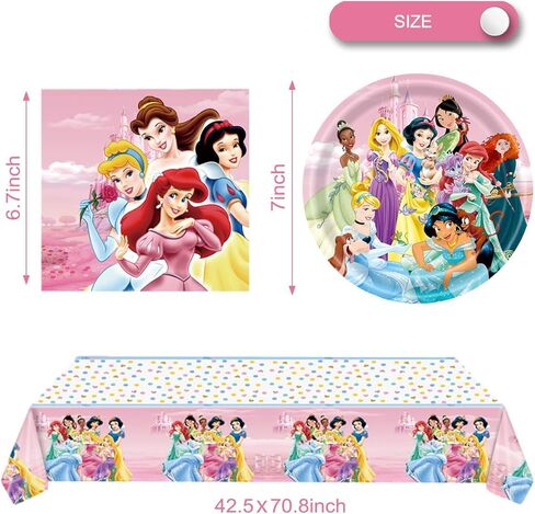 41pcs Princess Birthday Party Supplies ,20 Plates + 20 Napkin + 1Tablecloth Princess Party Decorations Supplies ， Kids Party Decoration Supplies in Saudi Arabia