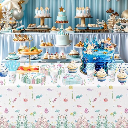 APOWBLS اثنين من أطباق عيد الميلاد والمناديل البحرية، زينة عيد الميلاد الثاني للمحيط تحت البحر، طبق، كوب، منديل، شوكة، الحياة البحرية تحت الماء زينة عيد ميلاد عمرها عامين | يخدم 24 in Kuwait