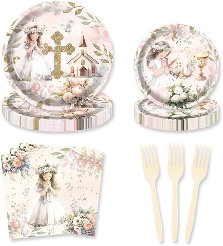 80 قطعة من HEETON مستلزمات حفلات التواصل الأول من God Bless وديكورات المعمودية للفتيات وديكورات الحفلات للفتيات الورديات في عيد الميلاد in Kuwait