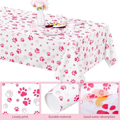durony 121 Pieces Pink Paw Print Party Supplies Dog Birthday Tablecloth, Plates, Napkins, Forks and Paper Cups Decorations for Puppy Theme Party Supplies in Saudi Arabia