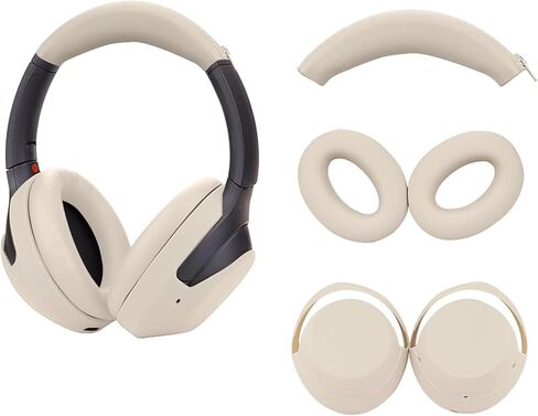 Adhiper 3 Set Case Cover for Sony WH-1000XM4 WH-1000XM3 Headphones,Embody EarPad Cover/Ear Cover/Headband Cover/Headband Cushion Protector,Sweat Proof Soft Silicone Headphones Accessories（Off White） in Saudi Arabia
