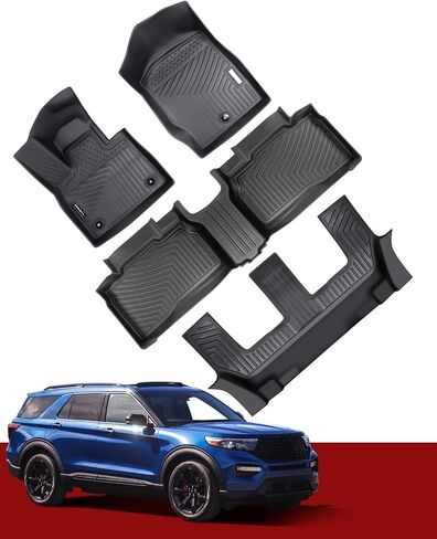 Floor Mats Compatible with Ford Explorer 7 Seat 2015-2019, All Weather Floor Liners Full Set 1th 2nd 3rd, Waterproof Non-Slip TPE Custom Floor Mats Accessories for Car Front and Back in Saudi Arabia
