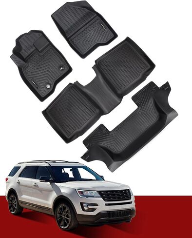 Floor Mats Compatible with Ford Explorer 7 Seat 2015-2019, All Weather Floor Liners Full Set 1th 2nd 3rd, Waterproof Non-Slip TPE Custom Floor Mats Accessories for Car Front and Back in Saudi Arabia