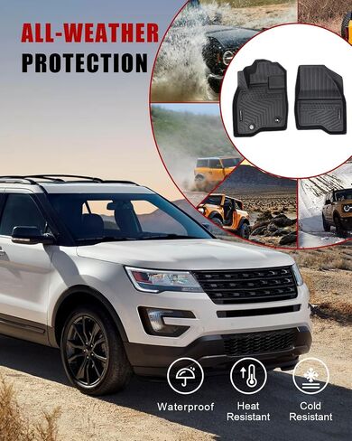 Floor Mats Compatible with Ford Explorer 7 Seat 2015-2019, All Weather Floor Liners Full Set 1th 2nd 3rd, Waterproof Non-Slip TPE Custom Floor Mats Accessories for Car Front and Back in Saudi Arabia