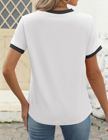 ZESICA Women's Casual Short Sleeve Pleated Shirts 2024 Summer Dressy Crewneck Color Block Tops in Saudi Arabia