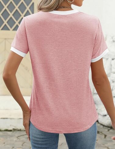 ZESICA Women's Casual Short Sleeve Pleated Shirts 2024 Summer Dressy Crewneck Color Block Tops in Saudi Arabia