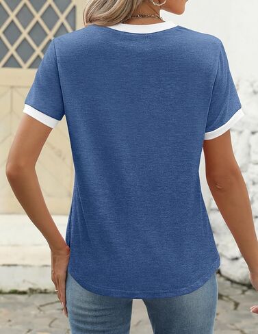 ZESICA Women's Casual Short Sleeve Pleated Shirts 2024 Summer Dressy Crewneck Color Block Tops in Saudi Arabia