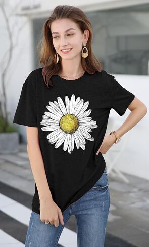 LAZYCHILD Sunflower Shirts for Women Flower Graphic Tees Shirts Inspirational Tees Casual Faith Shirt Tops in Saudi Arabia