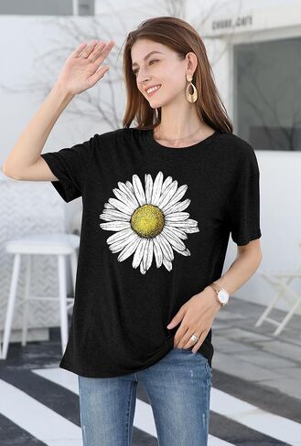 LAZYCHILD Sunflower Shirts for Women Flower Graphic Tees Shirts Inspirational Tees Casual Faith Shirt Tops in Saudi Arabia