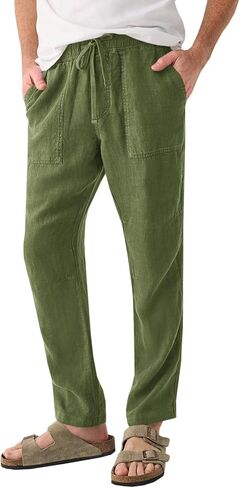 PASLTER Mens Linen Cotton Pants Casual Drawstring Elastic Wasit Pants Summer Beach Yoga Trousers in Saudi Arabia