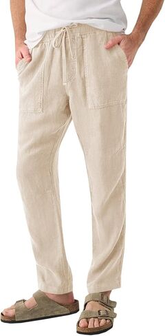 PASLTER Mens Linen Cotton Pants Casual Drawstring Elastic Wasit Pants Summer Beach Yoga Trousers in Saudi Arabia