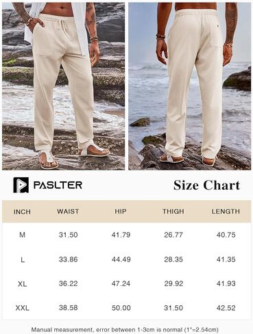 PASLTER Mens Linen Cotton Pants Casual Drawstring Elastic Wasit Pants Summer Beach Yoga Trousers in Saudi Arabia
