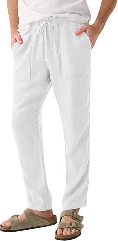 PASLTER Mens Linen Cotton Pants Casual Drawstring Elastic Wasit Pants Summer Beach Yoga Trousers in Saudi Arabia