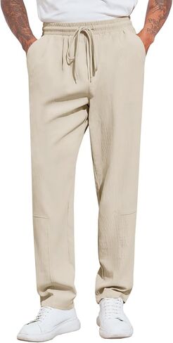 Runcati Mens Elastic Waist Pants Casual Drawstring Pants Trousers Relaxed Fit Slacks in Saudi Arabia