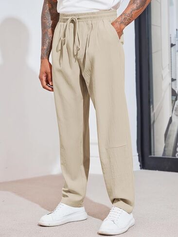 Runcati Mens Elastic Waist Pants Casual Drawstring Pants Trousers Relaxed Fit Slacks in Saudi Arabia