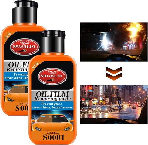 قطعتان من منظف أفلام زيت زجاج السيارة، كريم إزالة الأفلام الزجاجية، منظف أفلام زيت الزجاج الأمامي للسيارة، مزيل أفلام الزيوت الزجاجية للسيارات والمنزل، استعادة وضوح الزجاج بسرعة وسهولة، مع إسفنجة ومنشفة in Kuwait