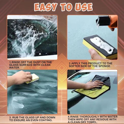قطعتان من منظف أفلام زيت زجاج السيارة، كريم إزالة الأفلام الزجاجية، منظف أفلام زيت الزجاج الأمامي للسيارة، مزيل أفلام الزيوت الزجاجية للسيارات والمنزل، استعادة وضوح الزجاج بسرعة وسهولة، مع إسفنجة ومنشفة in Kuwait