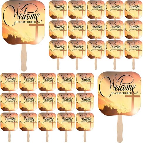 Yousoontic Church Fans Handheld Set of 50 Welcome to Our Church Fans Christian Paper Fan with Wooden Handle Church Handheld Fans Church Products for Church Services Church Visitor Gifts in Saudi Arabia