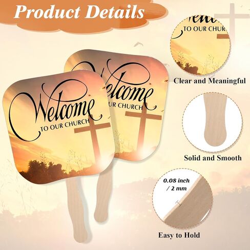 Yousoontic Church Fans Handheld Set of 50 Welcome to Our Church Fans Christian Paper Fan with Wooden Handle Church Handheld Fans Church Products for Church Services Church Visitor Gifts in Saudi Arabia