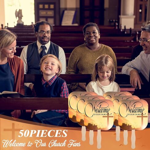 Yousoontic Church Fans Handheld Set of 50 Welcome to Our Church Fans Christian Paper Fan with Wooden Handle Church Handheld Fans Church Products for Church Services Church Visitor Gifts in Saudi Arabia