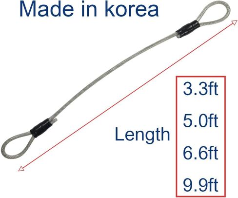 4mm(5/32inch) 3.3ft 5ft 6.6ft 9.9ft Braided Stainless Steel Coated Security Cable Luggage Lock Safety Cable Wire Double Loop Lightweight (9.9ft) in Saudi Arabia