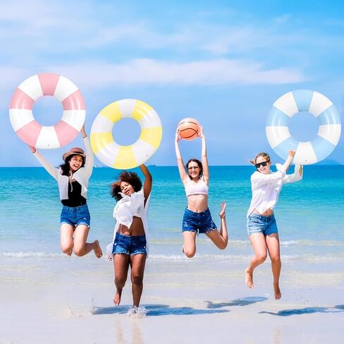 3 قطع 39.4 بوصة حلقة سباحة ضخمة مع مطبوعات ممتعة، مخططة لحمام السباحة، أنابيب حمام سباحة قابلة للنفخ، عوامات صيفية عائمة للسباحة على الشاطئ، حلقة سباحة كلاسيكية للأطفال والكبار in Kuwait