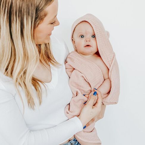 MairMore Muslin Baby Girls Hooded Towels 2 Pack, 32 x 32 in Bath Towels | Extra Soft & Absorbent, Newborn Essential, 100% Cotton Large Neutral Towels for Newborn, Infants, Girls and Boys (Pink) in Saudi Arabia