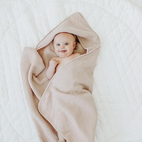 MairMore Muslin Baby Girls Hooded Towels 2 Pack, 32 x 32 in Bath Towels | Extra Soft & Absorbent, Newborn Essential, 100% Cotton Large Neutral Towels for Newborn, Infants, Girls and Boys (Pink) in Saudi Arabia