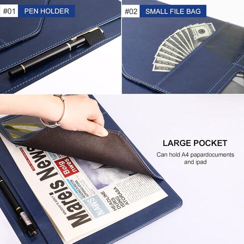 حافظة دفتر ملاحظات من Padfolio، حامل دفتر ملاحظات قانوني، حافظة جلدية بحجم A4 للرجال والنساء، أزرق in Kuwait