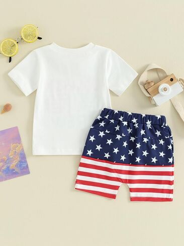 ملابس الأطفال الصغار في الرابع من يوليو، تي شيرت بأكمام قصيرة وشورتات غير رسمية قطعتين من ملابس الصيف في الرابع من يوليو in Kuwait