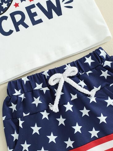 ملابس الأطفال الصغار في الرابع من يوليو، تي شيرت بأكمام قصيرة وشورتات غير رسمية قطعتين من ملابس الصيف في الرابع من يوليو in Kuwait