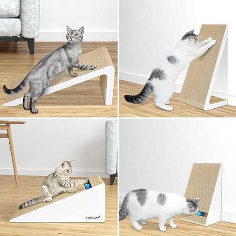 خدش القطط، وسادة خدش مائلة 2 في 1 للقطط، أريكة مموجة لخدش القطط مع لعبة كرة جرس والنعناع البري [ زوايا خدش متعددة، 50 × 24 × 20 سم و 37 × 24 × 15 سم ] in Kuwait