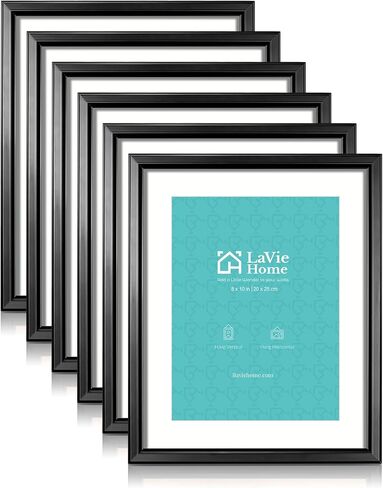 LaVie Home 8x10 Picture Frame Set of 6, Display Picture 5x7 with Mat or 8x10 Without Mat, 8x10 Frame with HD Plexiglass for Wall or Tabletop, Black Classic Collection in Saudi Arabia