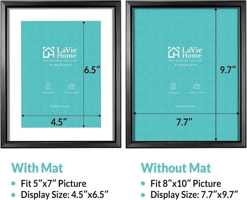 LaVie Home 8x10 Picture Frame Set of 6, Display Picture 5x7 with Mat or 8x10 Without Mat, 8x10 Frame with HD Plexiglass for Wall or Tabletop, Black Classic Collection in Saudi Arabia