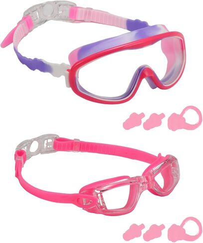 2 Pack Kids Swim Goggles, One-Piece Lens & Compact Style Swimming Glasses for Children and Early Teens from 3 to 15 Years Old in Saudi Arabia