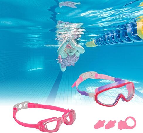 2 Pack Kids Swim Goggles, One-Piece Lens & Compact Style Swimming Glasses for Children and Early Teens from 3 to 15 Years Old in Saudi Arabia