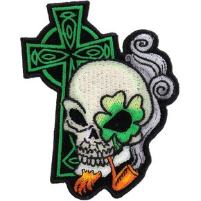 Irish Cross Skull Goaty and Pipe Patch, Large Skull Patches for Biker Jackets (PL5132) in Saudi Arabia