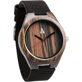 Treehut Mens Natural Black Ebony Wooden Watch with Genuine Black Leather Strap Quartz. in Saudi Arabia