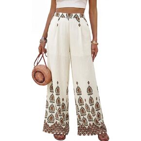 Bebonnie Womens Wide Leg Pants Elastic High Waisted Boho Flowy Floral Palazzo Pants with Pockets in Saudi Arabia