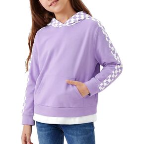 DISAUR Kids Hoodies for Girls Cute Plaid Long Sleeve Fashion Sweatshirts Checkered Pullover Tops Fall Outfits 4-12 Years in Saudi Arabia