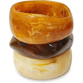 Chunky Bracelet Set for Women | 3-Pack Acrylic Resin Bangle Bracelets | Indian Style Brown & Colorful Statement Jewelry in Saudi Arabia