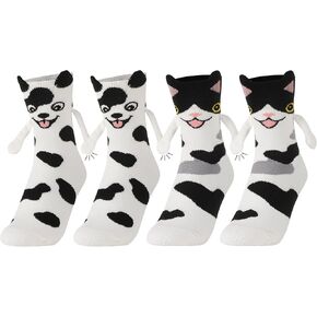 2 Pairs Magnetic Holding Hands Socks, Funny Cat Dog Hand in Hands Sock Novelty Animal Gift for Women Girl Cat Lover in Saudi Arabia