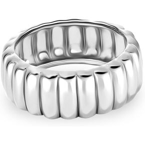 LeCalla 925 Sterling Silver Chunky Bold Signet Rings for Women and Men | Textured Twisted and Ribbed Statement Rings | Minimalist Texture Silver Ring Jewelry for Women & Men (Sizes 6-8 No.) in Kuwait
