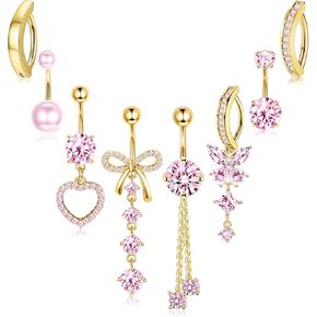 SMORI Silver/14K Gold Plated Belly Button Ring Dangle Belly Rings Surgical Stainless Steel 14G Belly Button Piercing for Women Cute Clicker CZ Heart Butterfly Navel Ring Belly Piercings Jewelry Pack in Saudi Arabia